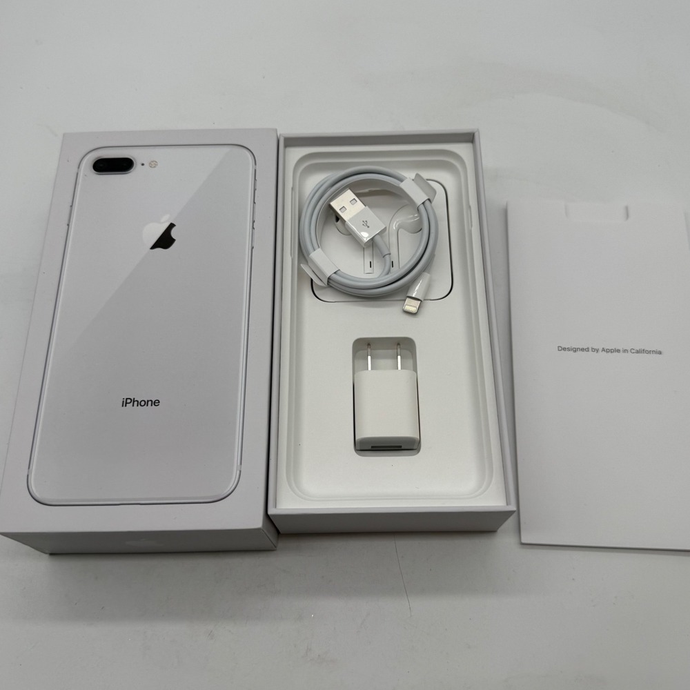 BOX for Apple iPhone 8 Plus Silver  and Accessories charger AirPods. NO PHONE